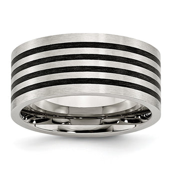 Stainless Steel Brushed Black Rubber 10.00mm Ring - Birthstone Company