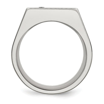 Stainless Steel Polished CZ Signet Ring - Birthstone Company