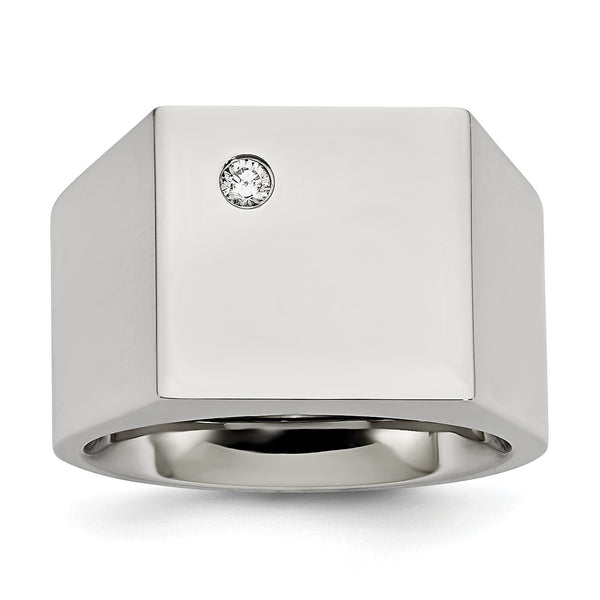 Stainless Steel Polished CZ Signet Ring - Birthstone Company