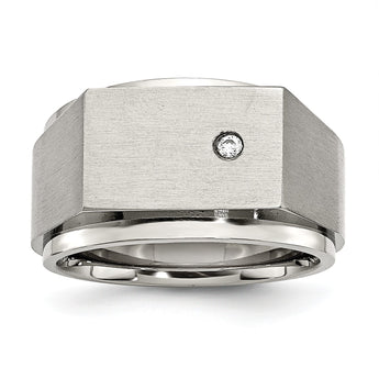 Stainless Steel Polished and Brushed CZ Signet Ring - Birthstone Company
