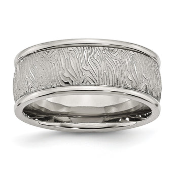 Stainless Steel Polished 9mm Textured Rounded Edge Ring - Birthstone Company