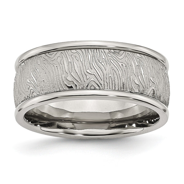 Stainless Steel Polished 9mm Textured Rounded Edge Ring - Birthstone Company