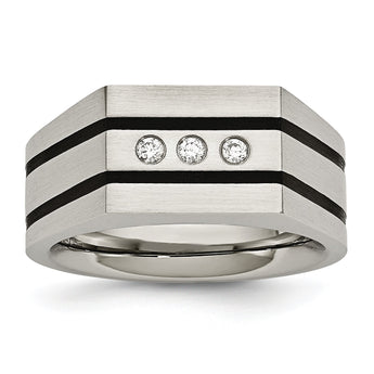 Stainless Steel Brushed Black IP-plated CZs Ring - Birthstone Company