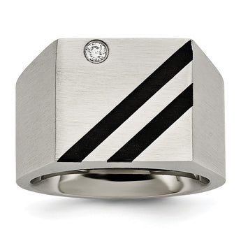 Stainless Steel Brushed Black IP-plated CZ Ring - Birthstone Company