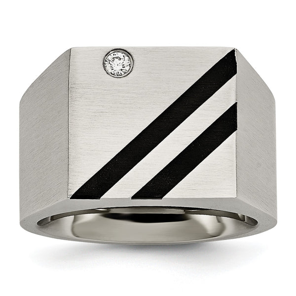 Stainless Steel Brushed Black IP-plated CZ Ring - Birthstone Company