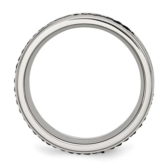 Stainless Steel Polished Grooved/Genuine Stingray Textured 8mm Ring - Birthstone Company