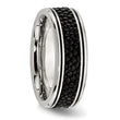 Stainless Steel Polished Grooved/Genuine Stingray Textured 8mm Ring - Birthstone Company