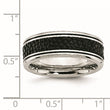 Stainless Steel Polished Grooved/Genuine Stingray Textured 8mm Ring - Birthstone Company