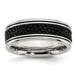 Stainless Steel Polished Grooved/Genuine Stingray Textured 8mm Ring - Birthstone Company