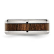 Stainless Steel Polished Wood Inlay Enameled 8.00mm Ring - Birthstone Company