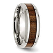 Stainless Steel Polished Wood Inlay Enameled 8.00mm Ring - Birthstone Company