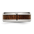 Stainless Steel Polished Brown Wood Inlay Enameled 8.00mm Ring - Birthstone Company