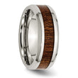 Stainless Steel Polished Brown Wood Inlay Enameled 8.00mm Ring - Birthstone Company