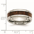 Stainless Steel Polished Brown Wood Inlay Enameled 8.00mm Ring - Birthstone Company