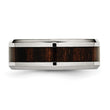 Stainless Steel Polished Black Wood Inlay Enameled 8.00mm Ring - Birthstone Company