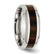 Stainless Steel Polished Black Wood Inlay Enameled 8.00mm Ring - Birthstone Company
