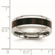 Stainless Steel Polished Black Wood Inlay Enameled 8.00mm Ring - Birthstone Company