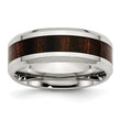 Stainless Steel Polished Black Wood Inlay Enameled 8.00mm Ring - Birthstone Company