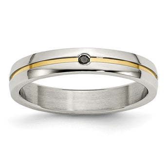 Stainless Steel Yellow-Gold Diamond Wedding Band Elegant Design