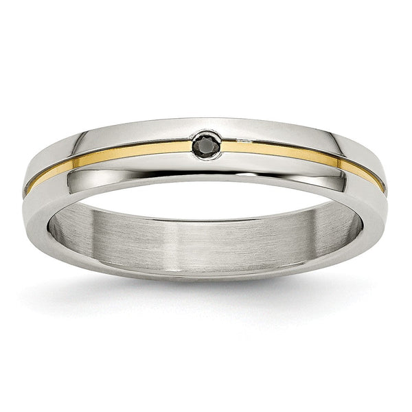 Stainless Steel Yellow-Gold Diamond Wedding Band Elegant Design
