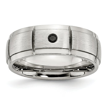 Chisel Stainless Steel Polished Brushed Center 1/20 carat Black Diamond 8mm Band