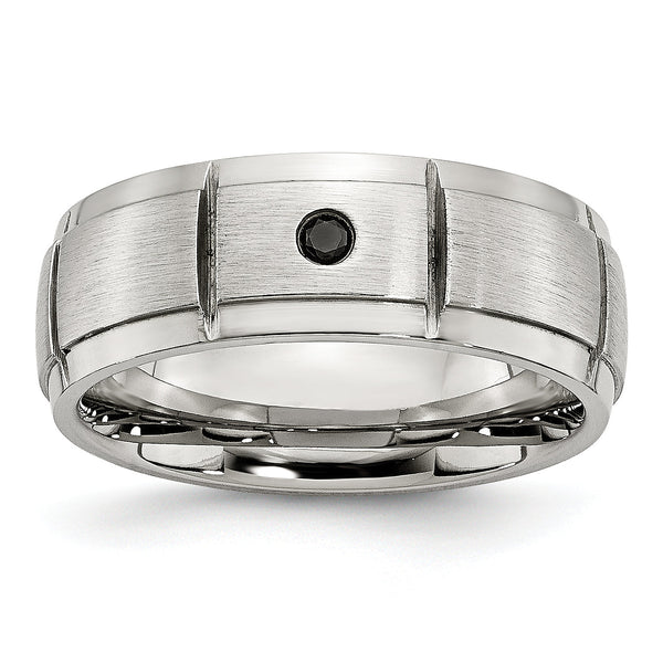 Chisel Stainless Steel Polished Brushed Center 1/20 carat Black Diamond 8mm Band