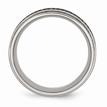 Stainless Steel 10mm Diamond Wedding Band with Ridged Edge
