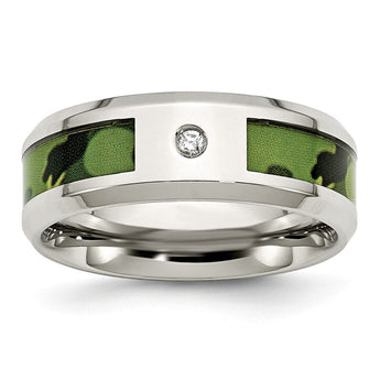 Stainless Steel Diamond Camouflage 8mm Polished Wedding Band