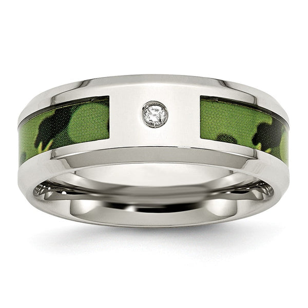 Stainless Steel Diamond Camouflage 8mm Polished Wedding Band