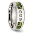 Stainless Steel Wedding Band with Camouflage Enamel and Diamonds - Birthstone Company