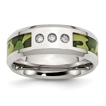 Stainless Steel Wedding Band with Camouflage Enamel and Diamonds - Birthstone Company