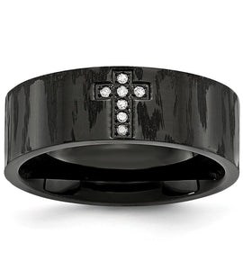 Chisel Stainless Steel Polished and Matte Black IP-plated 1/20 Carat Diamond Cross Band