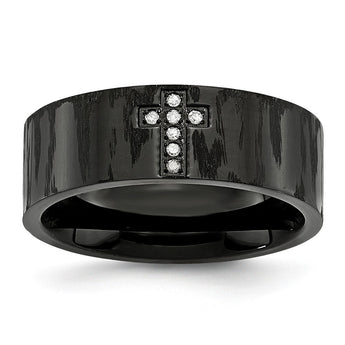 Stainless Steel Diamond Cross Wedding Band with Polished Matte Finish