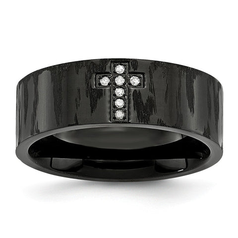 Stainless Steel Diamond Cross Wedding Band with Polished Matte Finish