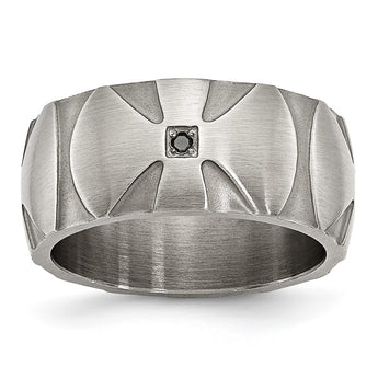 Stainless Steel Wedding Band with Natural Diamond and Antiqued Finish - Birthstone Company