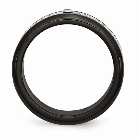 Stainless Steel Diamond Wedding Band Black IP-Plated Engravable
