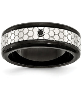 Stainless Steel Diamond Wedding Band Black IP-Plated Engravable