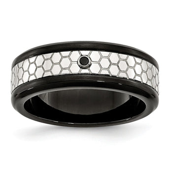 Stainless Steel Diamond Wedding Band Black IP-Plated Engravable