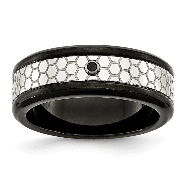 Stainless Steel Diamond Wedding Band Black IP-Plated Engravable