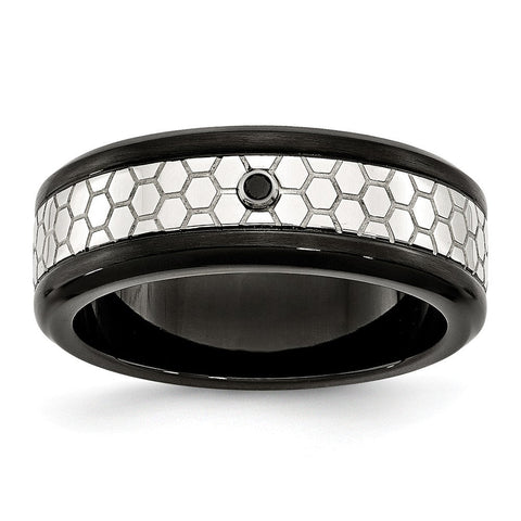 Stainless Steel Diamond Wedding Band Black IP-Plated Engravable