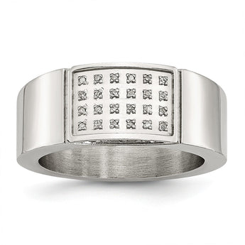 Stainless Steel Diamond Wedding Band Polished Elegant Design