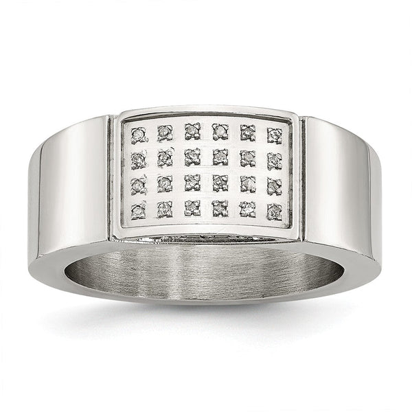 Stainless Steel Diamond Wedding Band Polished Elegant Design