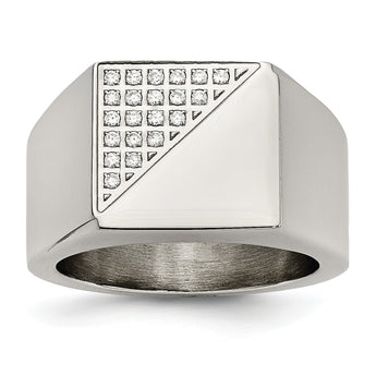 Stainless Steel Polished with Crystals Ring - Birthstone Company