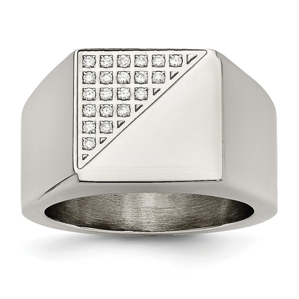 Stainless Steel Polished with Crystals Ring - Birthstone Company