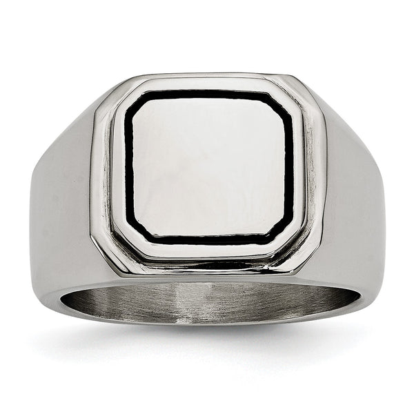 Stainless Steel Polished Black Enameled Ring - Birthstone Company