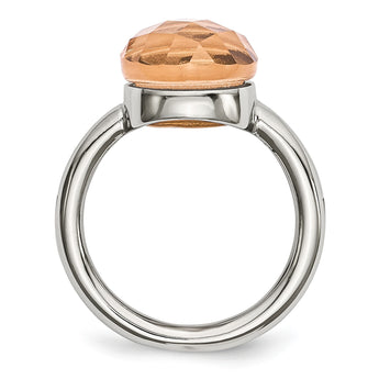 Stainless Steel Polished Peach Glass Ring - Birthstone Company
