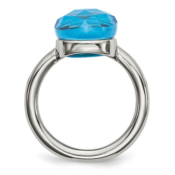 Stainless Steel Polished Blue Glass Ring - Birthstone Company