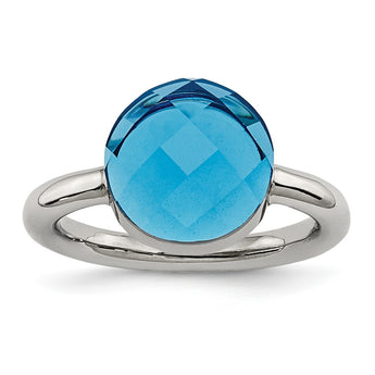 Stainless Steel Polished Blue Glass Ring - Birthstone Company
