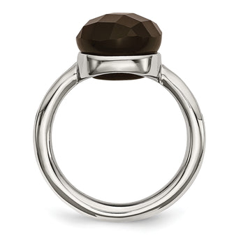 Stainless Steel Polished Dark Brown Glass Ring - Birthstone Company