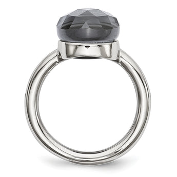 Stainless Steel Polished Grey Glass Ring - Birthstone Company